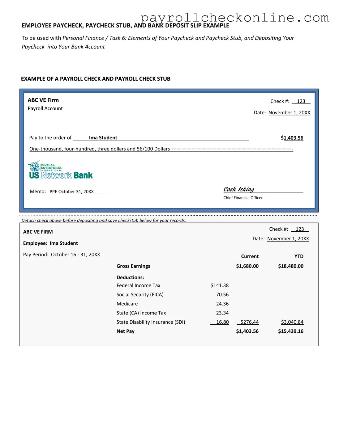 Printable Payroll Check Template in PDF